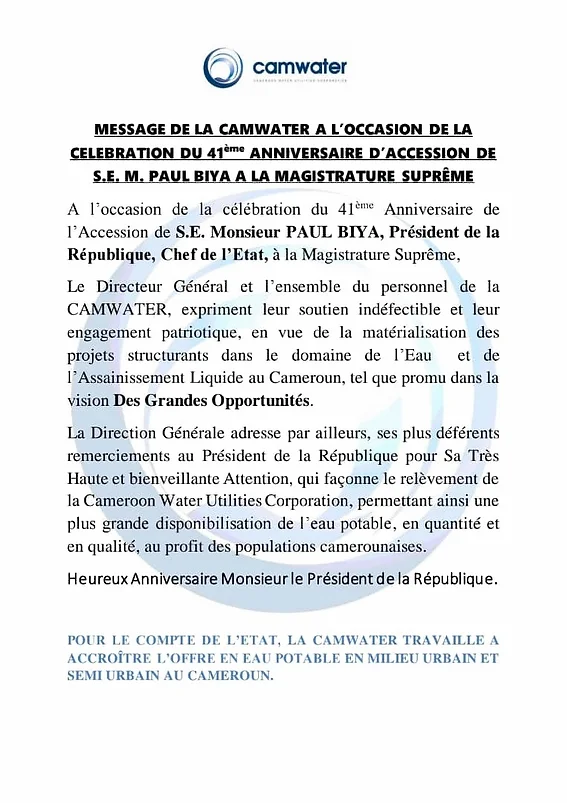 41ème Anniversaire d’accession de S.E.M Paul BIYA à la Magistrature Suprême.